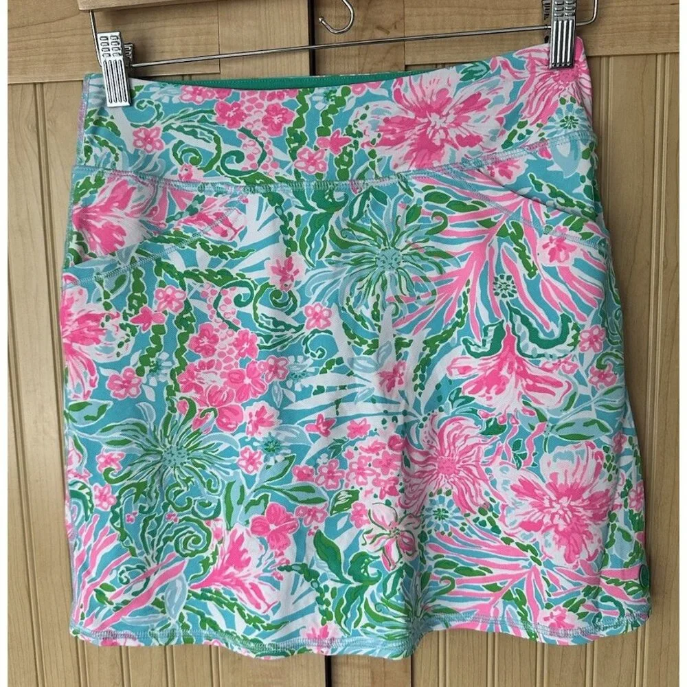Lilly‎ Pulitzer Luxletic Reid Short Leaf it Wild Golf Skirt Blue Size XS $108